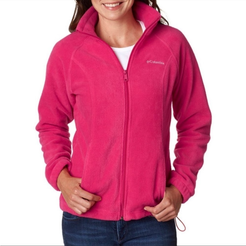 Columbia pink fleece zip up hooded jacket